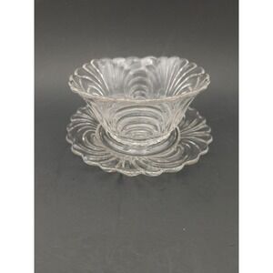 Vintage Cambridge Caprice Clear Glass Mayo Relish bowl & underplate Set